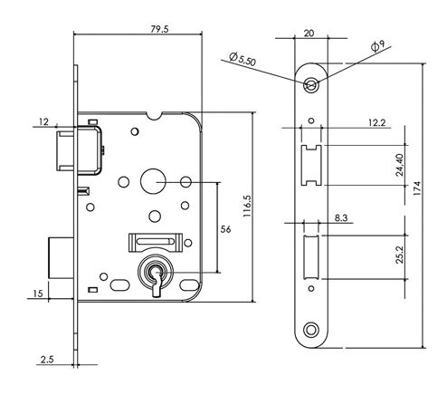 Mauer Dag-en nacht klavierslot 1535 SL56 rvs Voorplaat - Afbeelding 2