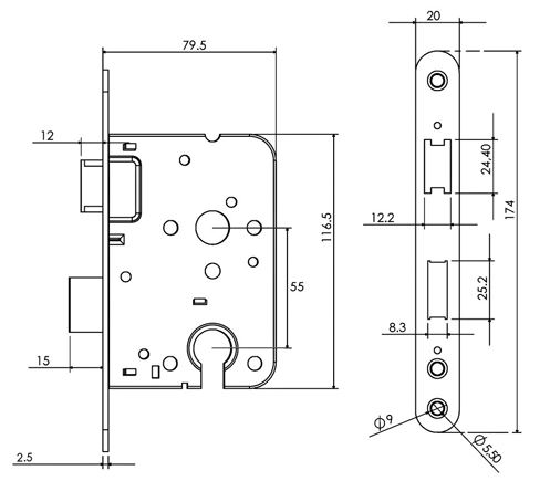 Mauer Dag- en nacht cilinderslot PC55, 1535 Met rvs Voorplaat - Afbeelding 2