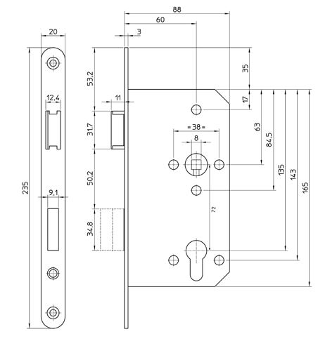 Mauer Dag- en nacht cilinderslot PC72, 8035 Met rvs Voorplaat - Afbeelding 2