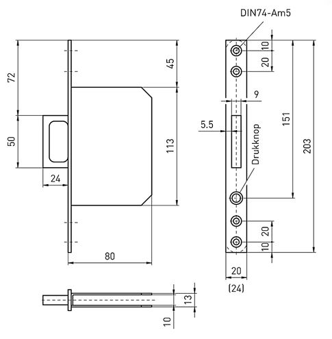 Mauer 3193 Schuifdeurslot Met Drukknop rvs - Afbeelding 2