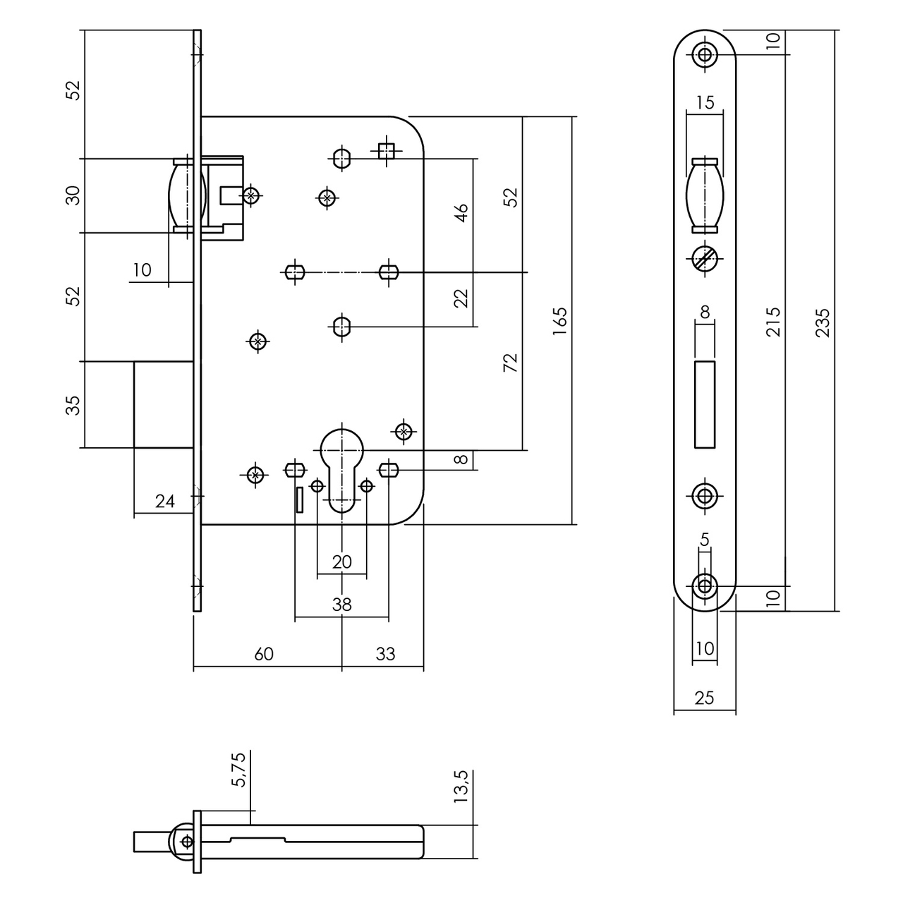 P+E Tonrol dag- en nachtslot PC72 doornmaat 60 mm met rvs geborstelde voorplaat 235x25 mm - Afbeelding 2