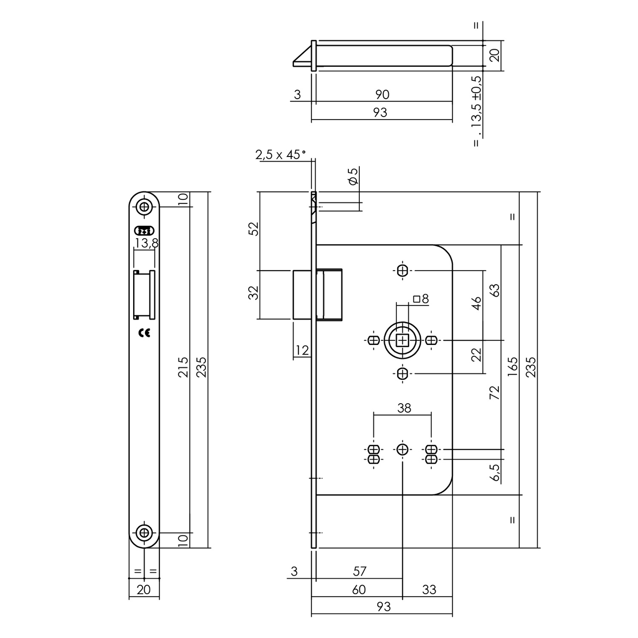 P+E Loopslot DIN rechts met rvs geborstelde voorplaat 235x20mm - Afbeelding 2