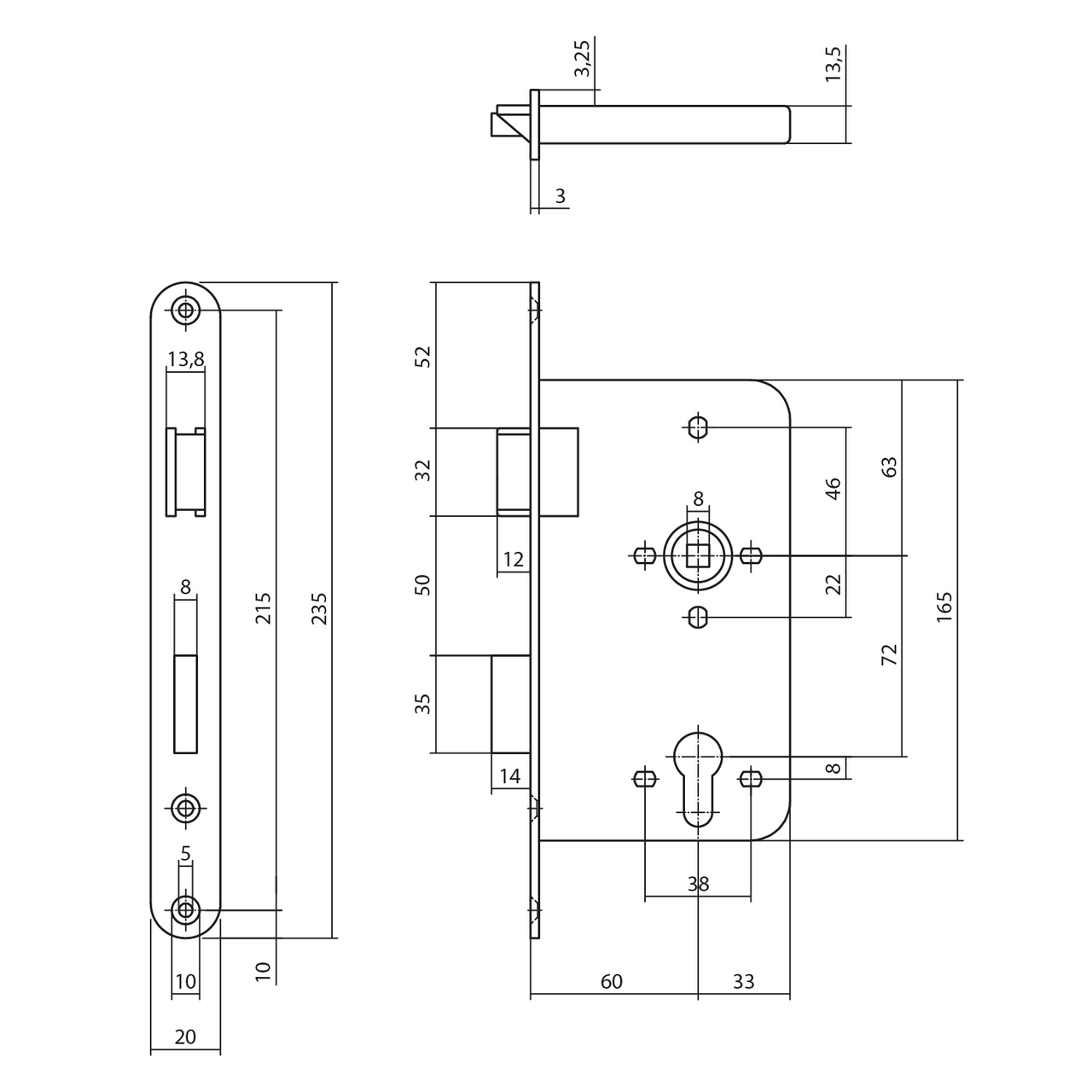 P+E Dag- en nachtslot PC72 DIN links met rvs geborstelde voorplaat 235x20mm - Afbeelding 2