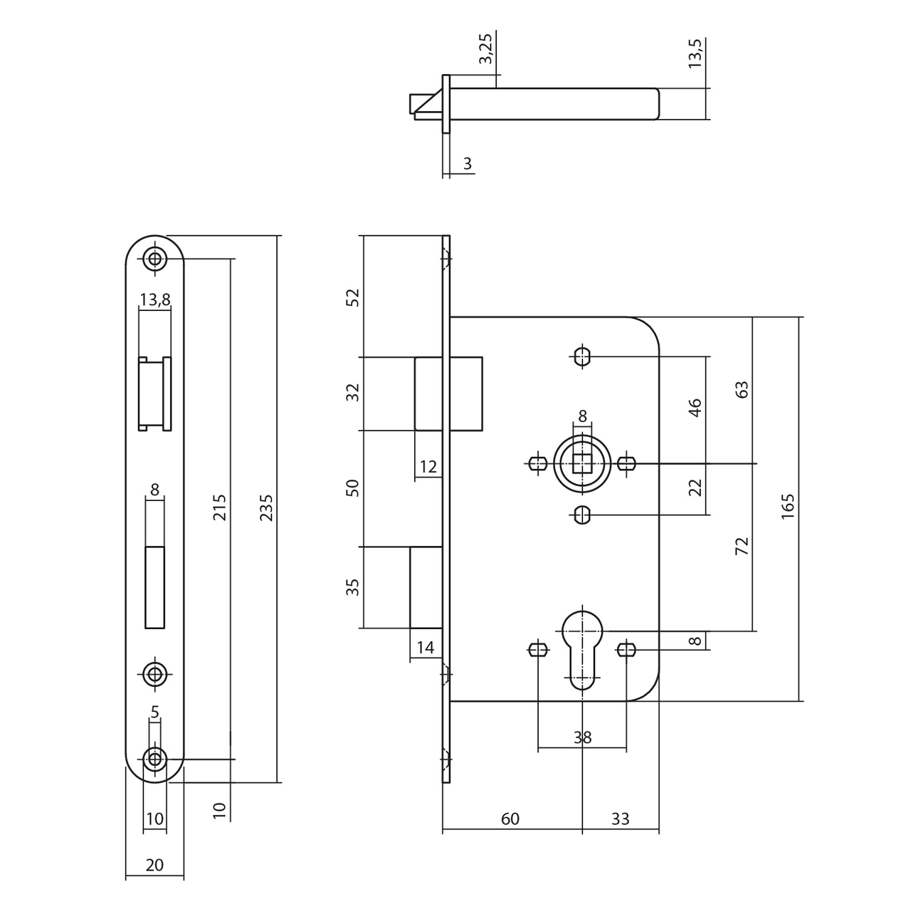 P+E Dag- en nachtslot PC72 DIN rechts met rvs geborstelde voorplaat 235x20mm - Afbeelding 2
