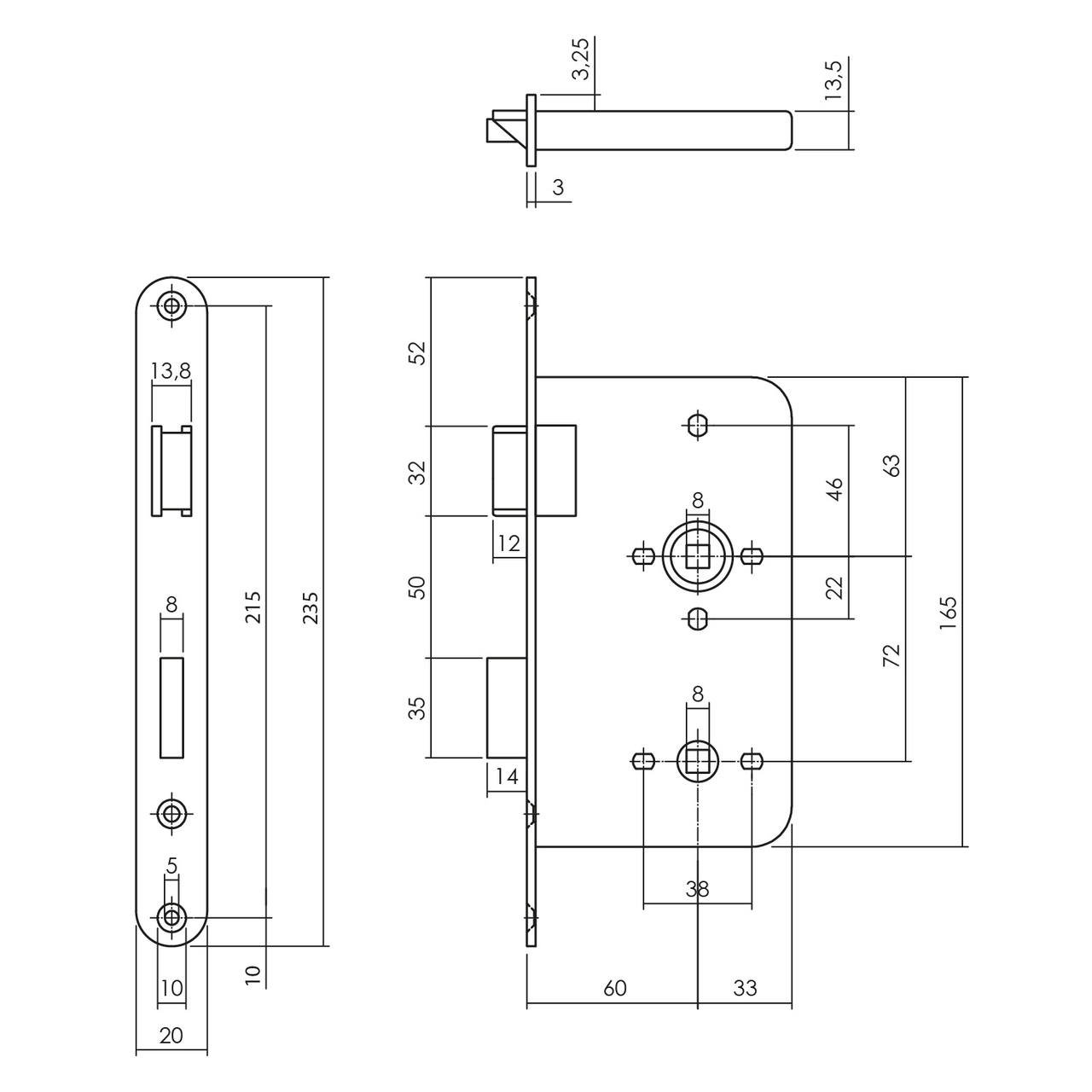 P+E Vrij- en bezetslot WC72 DIN links met rvs geborstelde voorplaat 235x20mm - Afbeelding 2