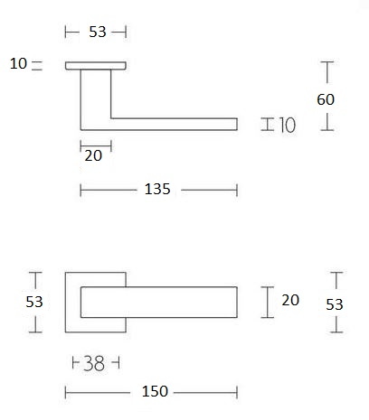Deurklink Basis Rechthoek op geveerd rozet mat zwart - Afbeelding 2