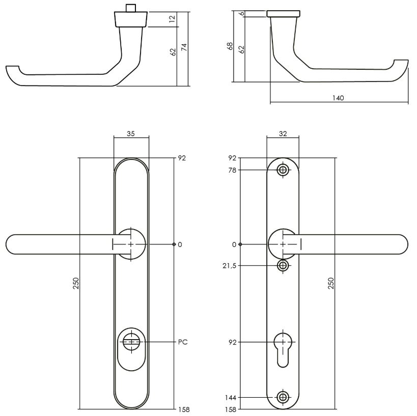 Intersteel SKG3 smalschilden PC 92 geveerd kruk/kruk verkropt met kerntrek beveiliging Aluminium F1 - Afbeelding 2
