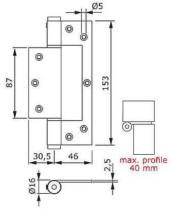 Deurveerscharnier enkel 150 mm hangnaad 2.5 mm aluminium zilver - Afbeelding 2
