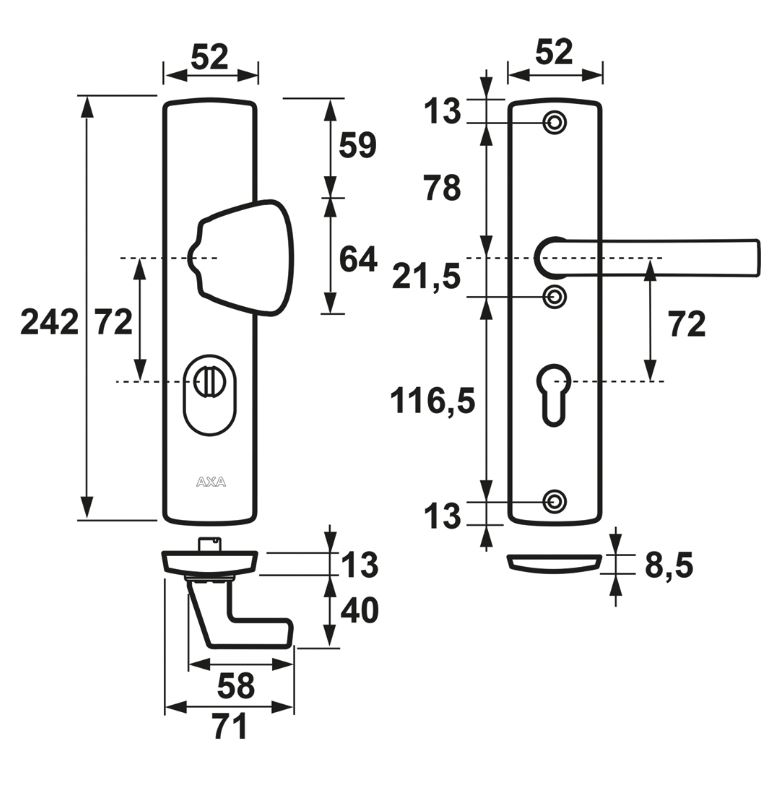 Axa Curve Veiligheidsbeslag PC72 met kerntrekbeveiliging knop/kruk SKG3 zwart - Afbeelding 2