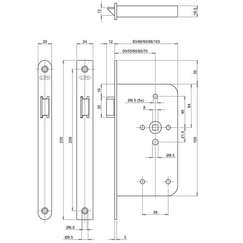 Lips loopslot 2465 afgerond wit gelakt doornmaat 60 - Afbeelding 2