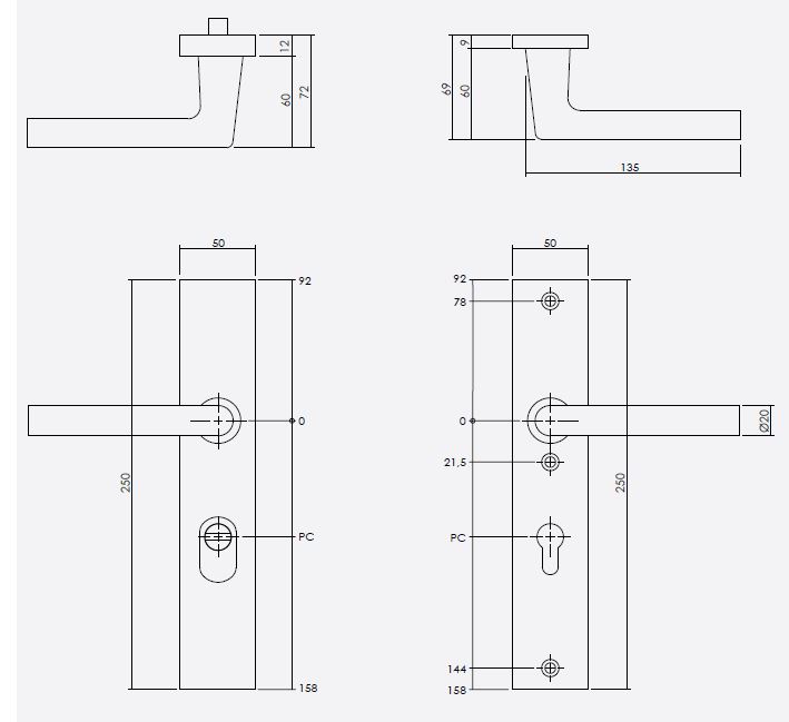 Veiligheidsbeslag PC72 Rechthoekig met kerntrek beveiliging kruk/kruk SKG3 Aluminium F1 - Afbeelding 2