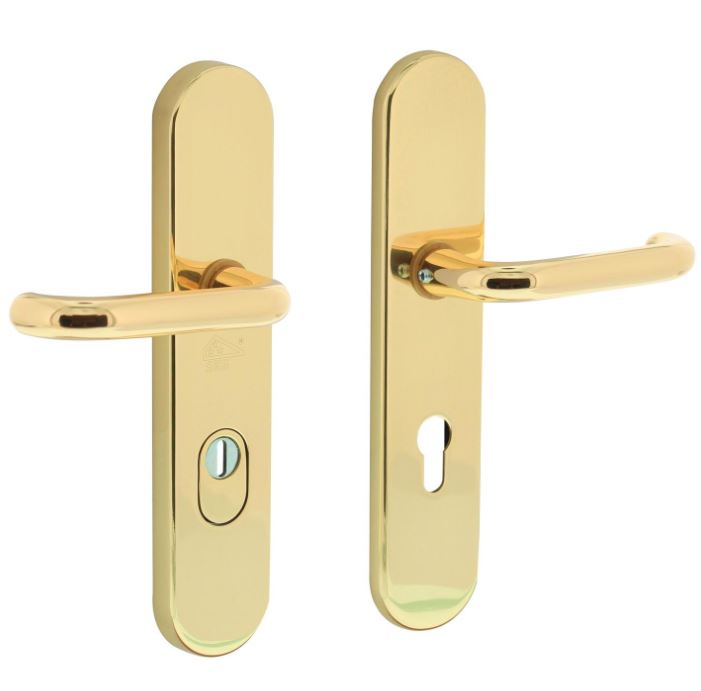 Intersteel Veiligheidsbeslag PC72 ovaal kruk/kruk SKG3 met kerntrekbeveiliging messing gelakt