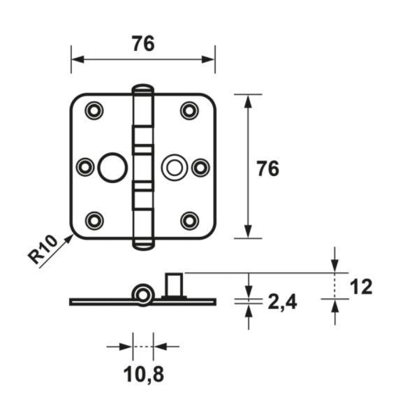 AXA Kogellagerscharnier SKG2 76x76 rvs Ronde Hoeken - Afbeelding 2