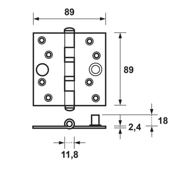 AXA Kogellagerscharnier SKG3 89x89 Verzinkt Rechte Hoeken - Afbeelding 2