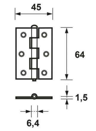 AXA Ongelagerd scharnier 45x64x1.5 met losse pen - Afbeelding 2