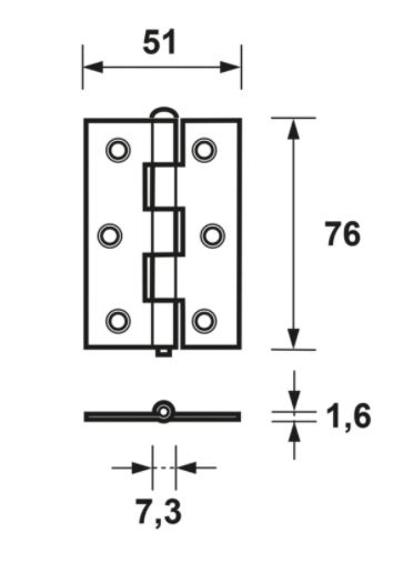 AXA Ongelagerd scharnier 51x76x1.6 met losse pen - Afbeelding 2