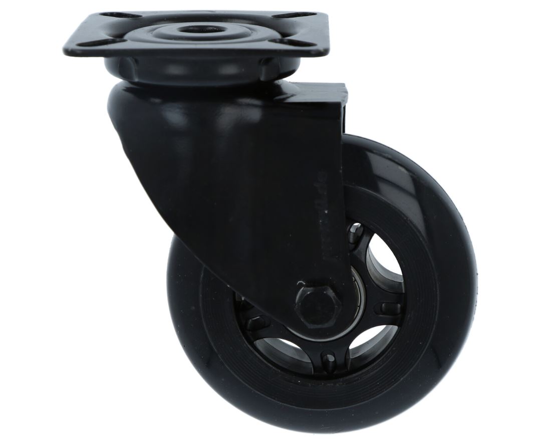 Zwenk Skatewiel zwart met bevestigingsplaat 75 mm