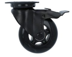 Zwenk Skatewiel Met Rem zwart met bevestigingsplaat 75 mm