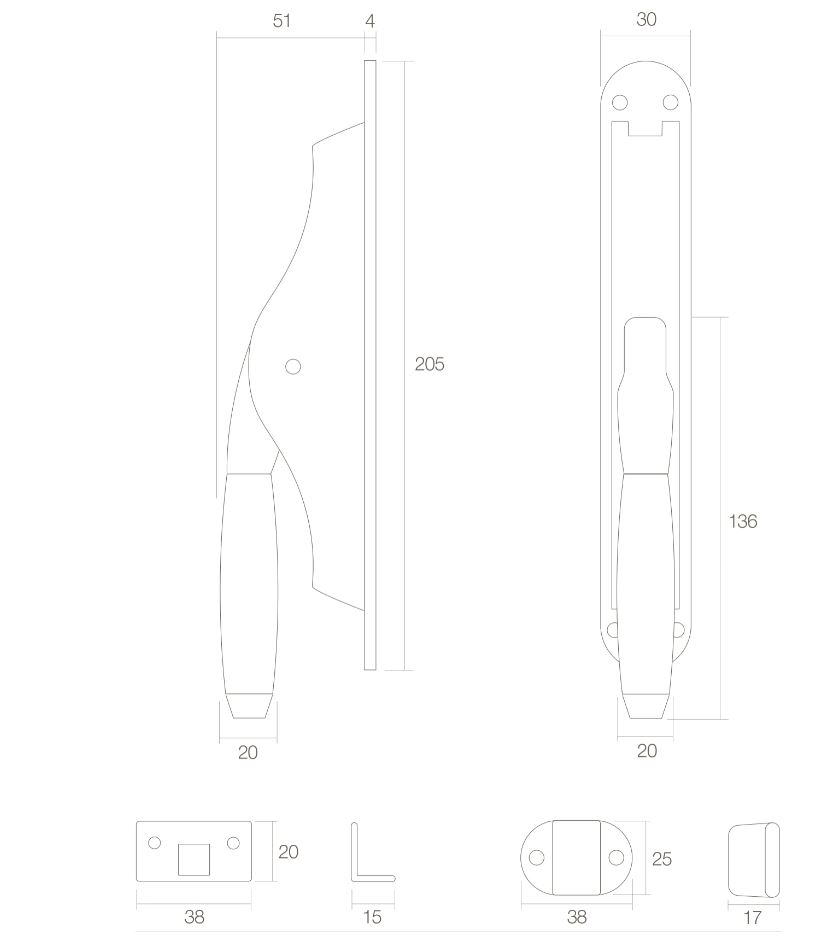 Intersteel Set pomp-espagnolet Ton 400 inclusief stangenset 2x 1250mm nikkel mat/ebbenhout - Afbeelding 2