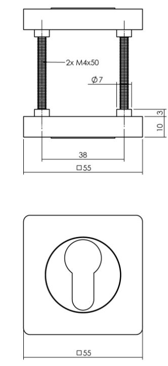 Intersteel cilinderrozetten verdekt 55x55x10mm met nokken antraciet grijs - Afbeelding 2