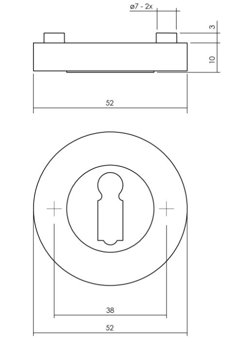 Intersteel sleutelrozetten verdekt ø52x10mm met nokken antraciet grijs - Afbeelding 2
