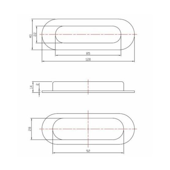 Schuifdeurkom Ovaal 120x40mm rvs - Afbeelding 4