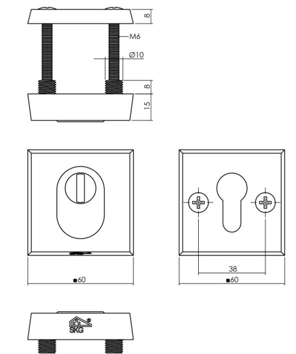 Intersteel SKG3 Veiligheid-rozet vierkant met kerntrek beveiliging aluminium zwart - Afbeelding 2