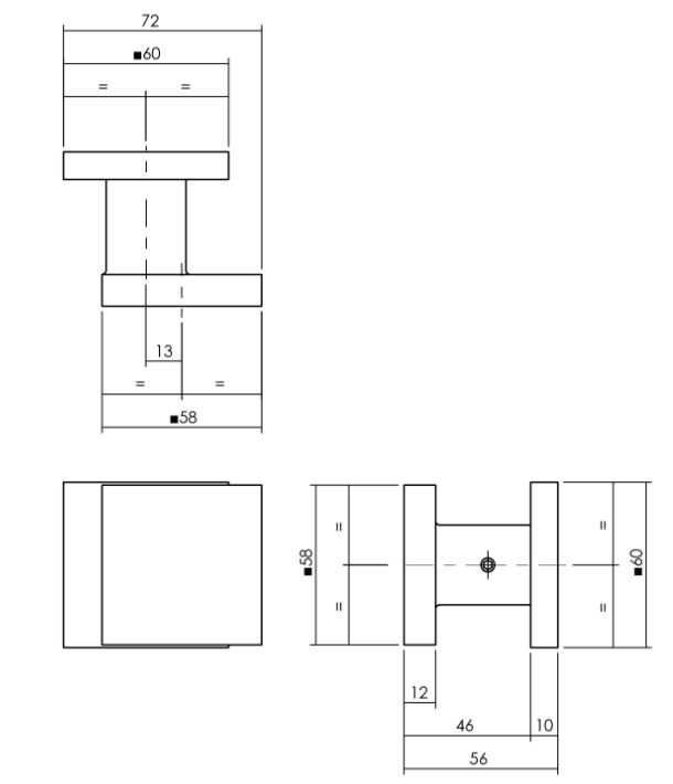 Voordeurknop vierkant verkropt op achterplaat met éénzijdige montage Aluminium F1 - Afbeelding 2