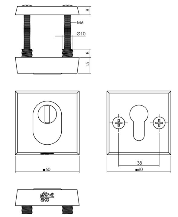 Intersteel SKG3 Veiligheid-rozet Vierkant met kerntrekbeveiliging Aluminium F1 - Afbeelding 2