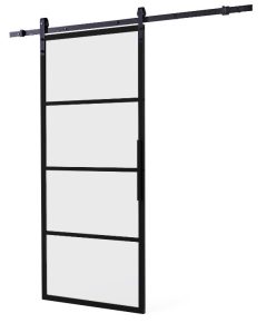 DIY-schuifdeur Cubo zwart incl. matglas 2150 mm + zwart ophangsysteem Basic