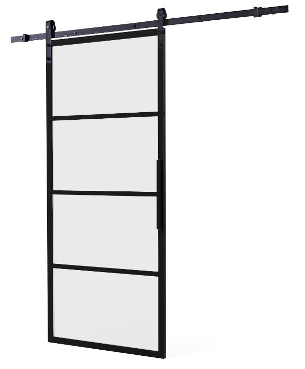 DIY-schuifdeur Cubo zwart incl. matglas 2150 mm + zwart ophangsysteem Basic