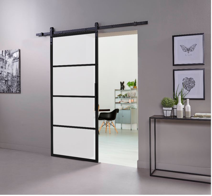 DIY-schuifdeur Cubo zwart incl. matglas 2150 mm + zwart ophangsysteem Basic - Afbeelding 4