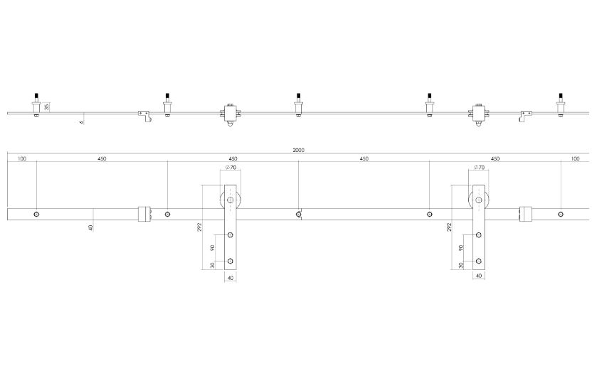DIY-schuifdeur Cubo zwart incl. transparant glas 2350 mm + zwart ophangsysteem Basic - Afbeelding 3
