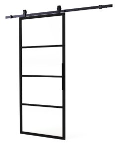 Intersteel DIY-schuifdeur Cubo zwart incl. transparant glas 2350 mm + zwart ophangsysteem Basic Top