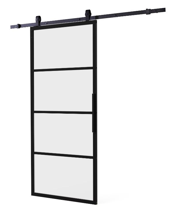 Intersteel DIY-schuifdeur Cubo zwart incl. matglas 2150 mm + zwart ophangsysteem Basic Top