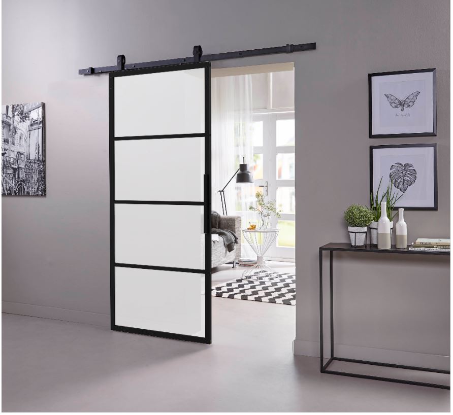 Intersteel DIY-schuifdeur Cubo zwart incl. matglas 2350 mm + zwart ophangsysteem Basic Top - Afbeelding 4