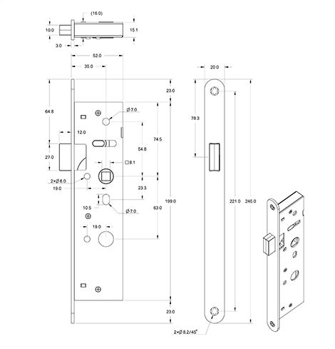 Mauer Magneet Smal Loopslot 4445 F 35 mm rvs Voorplaat - Afbeelding 2