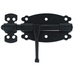 Deurgrendel met ronde schoot sluitlus en sluitplaat zwart gelakt 100x60 mm