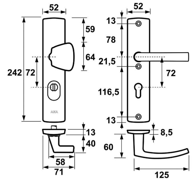 Axa Curve Plus rvs-Look PC72 Veiligheidsbeslag Greep/kruk met kerntrekbeveiliging SKG3 - Afbeelding 2
