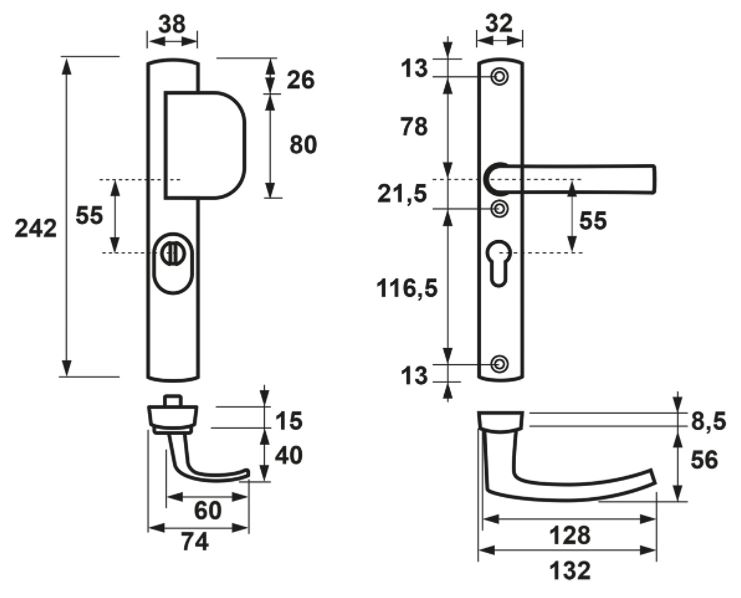 AXA Curve Smal veiligheidsbeslag PC55 met Kerntrek beveiliging Greep/Kruk SKG3 - Afbeelding 2