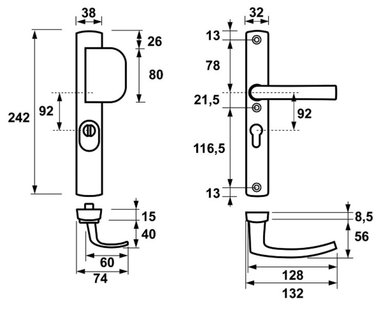 AXA Curve Smal veiligheidsbeslag PC92 met Kerntrek beveiliging Greep/Kruk SKG3 - Afbeelding 2