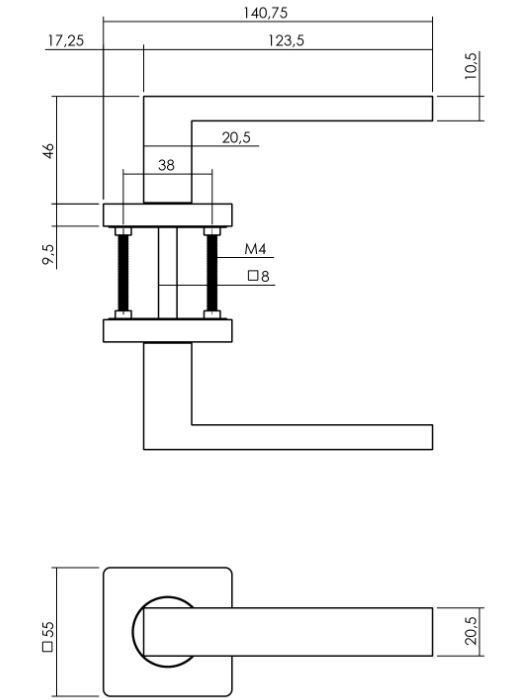 Intersteel enkele deurklink links Hera op vierkant rozet antraciet grijs - Afbeelding 2