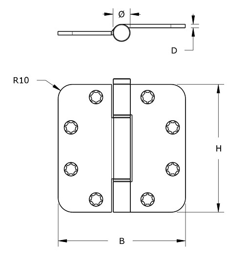 Glijlagerscharnier Doorgezet Ronde Hoek 3 mm 89x89 mm zwart gelakt - Afbeelding 2