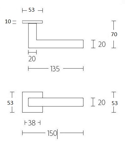 Deurklink Basis Vierkant op geveerd rozet PVD mat Goud - Afbeelding 4