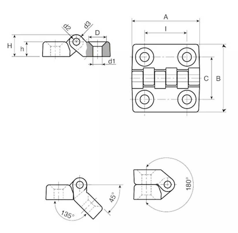 Opliggend kunststof scharnier PA 32x32 mm - Afbeelding 3