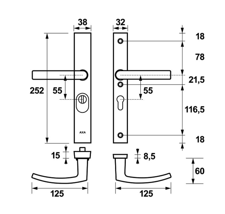 AXA Edge Plus Smal veiligheidsbeslag PC55 SKG3 met kerntrekbeveiliging kruk/kruk - Afbeelding 2