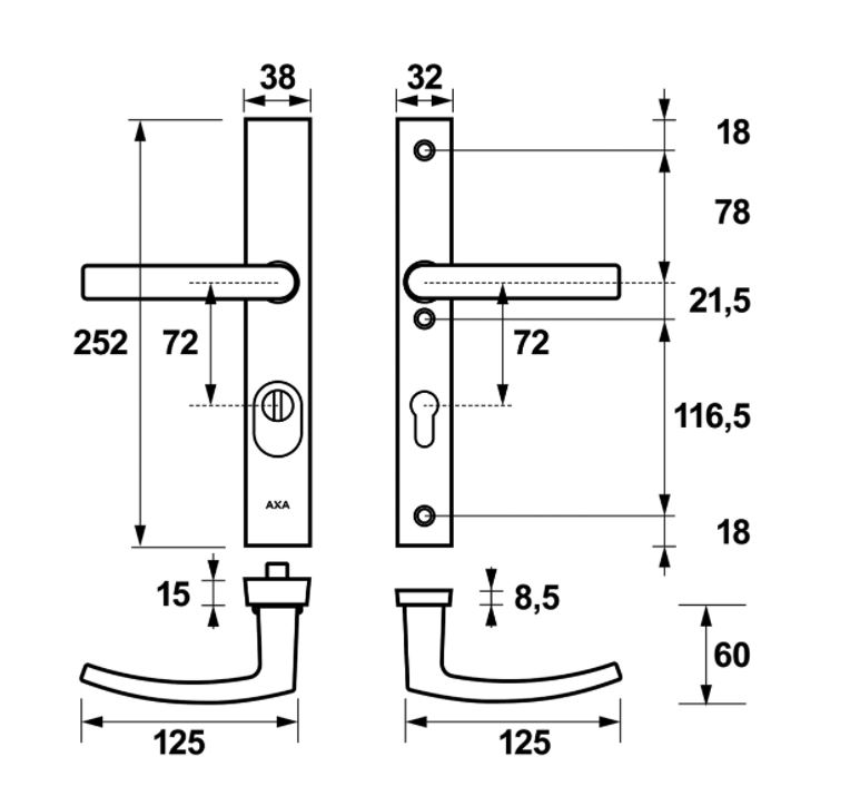 AXA Edge Plus Smal veiligheidsbeslag PC72 SKG3 met kerntrekbeveiliging kruk/kruk - Afbeelding 2