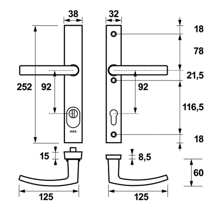 AXA Edge Plus Smal veiligheidsbeslag PC92 SKG3 met kerntrekbeveiliging kruk/kruk - Afbeelding 2