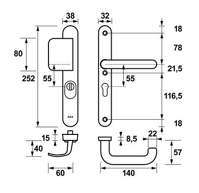 AXA Oval Plus Smal veiligheidsbeslag PC55 SKG3 met kerntrekbeveiliging D-greep/kruk - Afbeelding 2
