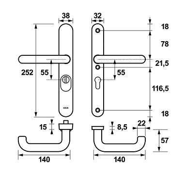AXA Oval Plus Smal veiligheidsbeslag PC55 SKG3 met kerntrekbeveiliging kruk/kruk - Afbeelding 2